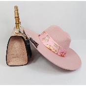 Chapeau Rose avec Bandeau Fleuri