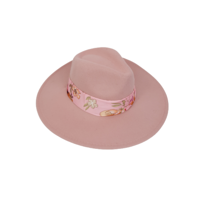 Chapeau Rose avec Bandeau Fleuri