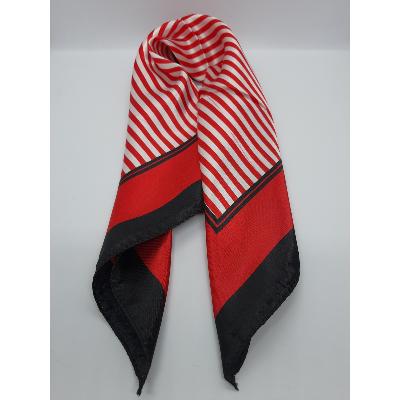 Foulard Rayé Rouge et Blanc à Bord Noir